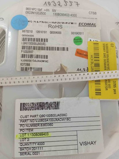VJ0603A100JXACW1BC 10PF 50V 603 VISHAY SMD SERAMİK KONDANSATÖR resmi