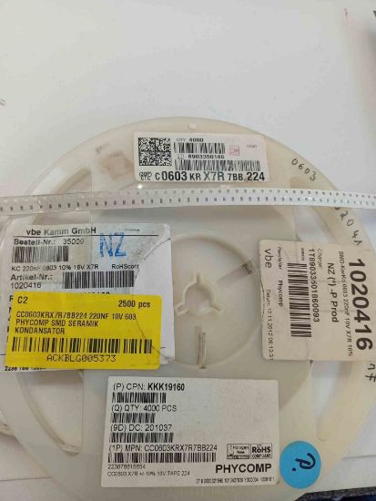 CC0603KRX7R7BB224 220NF 10V 603 PHYCOMP SMD SERAMİK KONDANSATÖR resmi