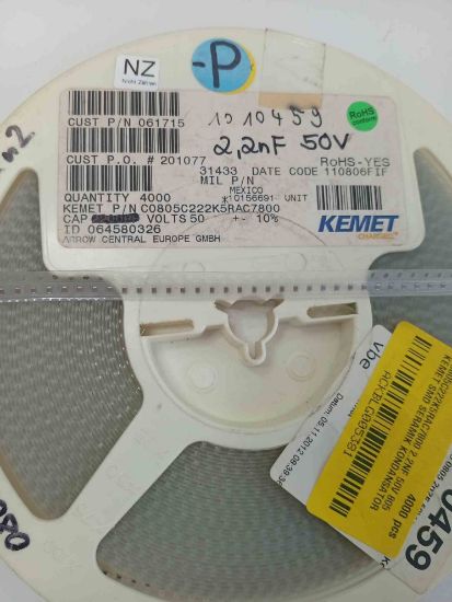C0805C222K5RAC7800 2.2NF 50V 805 KEMET SMD SERAMİK KONDANSATÖR resmi