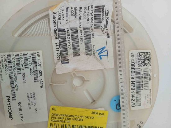 C0805JRNP09BN270 27PF 50V 805 PHYCOMP SMD SERAMİK KONDANSATÖR resmi