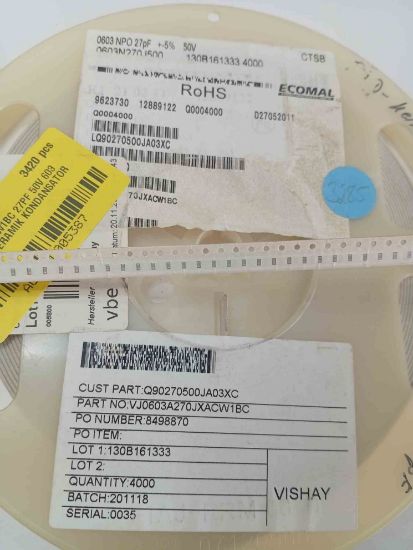 VJ0603A270JXACW1BC 27PF 50V 603 VISHAY SMD SERAMİK KONDANSATÖR resmi