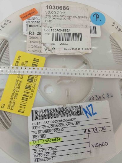 VJ0603A330JXACW1BC 33PF 50V 603 VISHAY SMD SERAMİK KONDANSATÖR resmi
