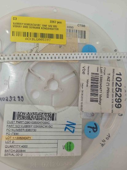 VJ0805Y103KXACW1BC 10NF 50V 805 VISHAY SMD SERAMİK KONDANSATÖR resmi