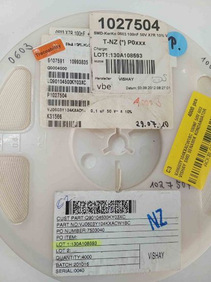 VJ0603Y104KXACW1BC 100NF 50V 603 VISHAY SMD SERAMİK KONDANSATÖR resmi