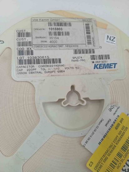 C0603C221K5RAC7867 220PF 50V 603 KEMET SMD SERAMİK KONDANSATÖR resmi