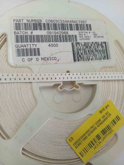 C0603C334K4RAC7867 330NF 16V 603 KEMET SMD SERAMİK KONDANSATÖR resmi