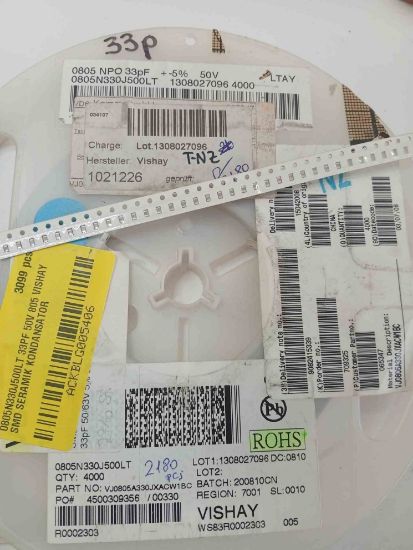 0805N330J500LT 33PF 50V 805 VISHAY SMD SERAMİK KONDANSATÖR resmi