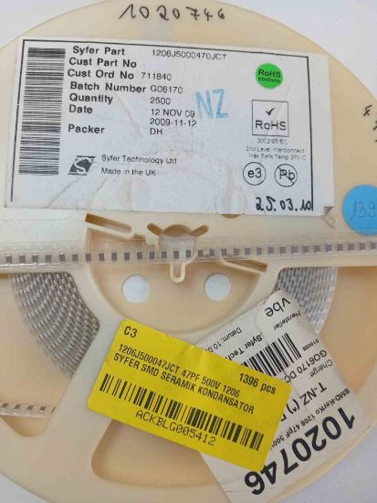 1206J500047JCT 47PF 500V 1206 SYFER SMD SERAMİK KONDANSATÖR resmi