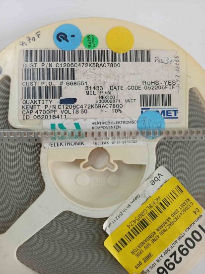C1206C472K5RAC7800 47NF 50V 1206 KEMET SMD SERAMİK KONDANSATÖR resmi