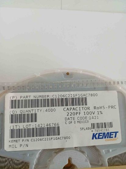 C1206C221F1GAC7800 220PF 100V 1206 KEMET SMD SERAMİK KONDANSATÖR resmi