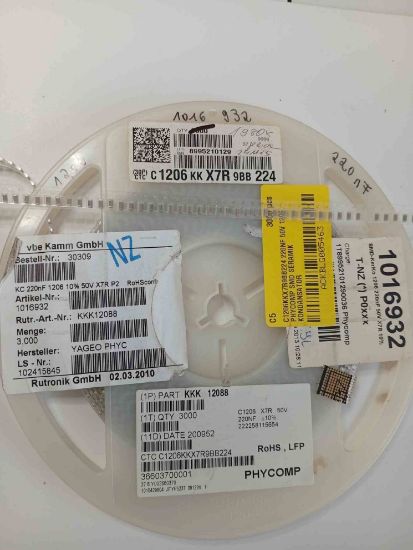 C1206KKX7R9BB224 220NF 50V 1206 PHYCOMP SMD SERAMİK KONDANSATÖR resmi