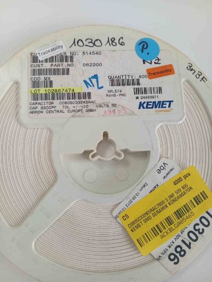 C0805C332K5RAC7800 3.3NF 50V 805 KEMET SMD SERAMİK KONDANSATÖR resmi