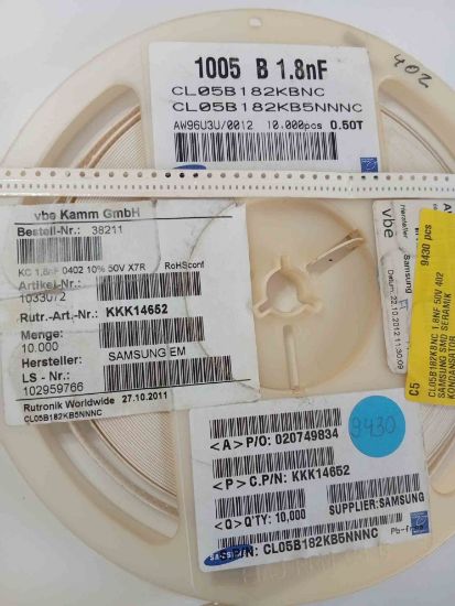 CL05B182KBNC 1.8NF 50V 402 SAMSUNG SMD SERAMİK KONDANSATÖR resmi