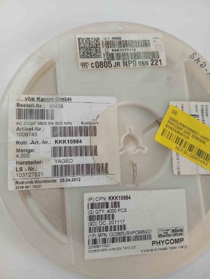 C0805JRNP09BN221 220PF 50V 805 PHYCOMP SMD SERAMİK KONDANSATÖR resmi