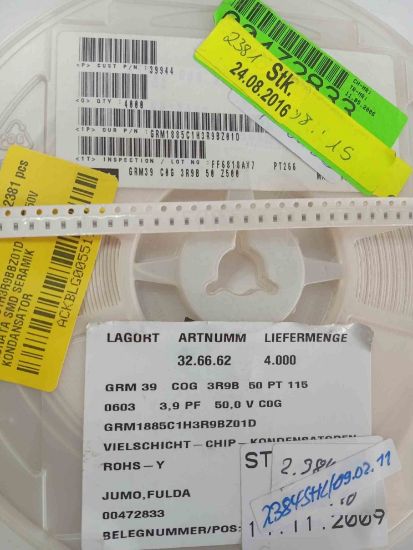 GRM1885C1H3R9BBZ01D 3.9PF 50V MURATA SMD SERAMİK KONDANSATÖR resmi