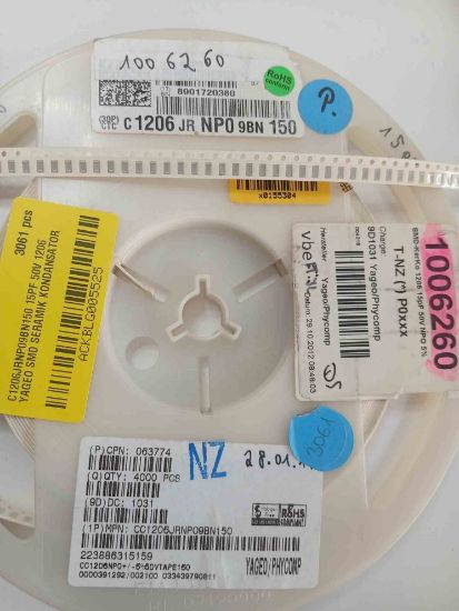 C1206JRNP09BN150 15PF 50V 1206 YAGEO SMD SERAMİK KONDANSATÖR resmi