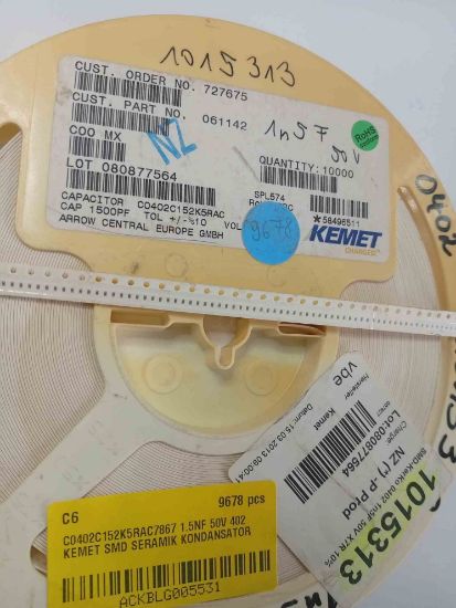C0402C152K5RAC7867 1.5NF 50V 402 KEMET SMD SERAMİK KONDANSATÖR resmi