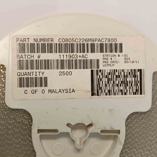 C0805C226M9PAC7800 22MF 6.3V 805 KEMET SMD SERAMİK KONDANSATÖR resmi