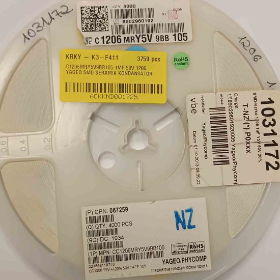 C1206MRY5V9BB105 1MF 50V 1206 YAGEO SMD SERAMİK KONDANSATÖR resmi