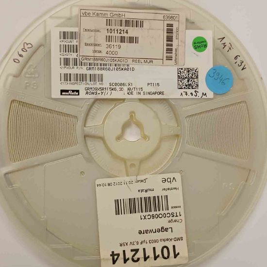 GRM188R60J105KA01D 1MF 6.3V 603 MURATA SMD SERAMİK KONDANSATÖR resmi