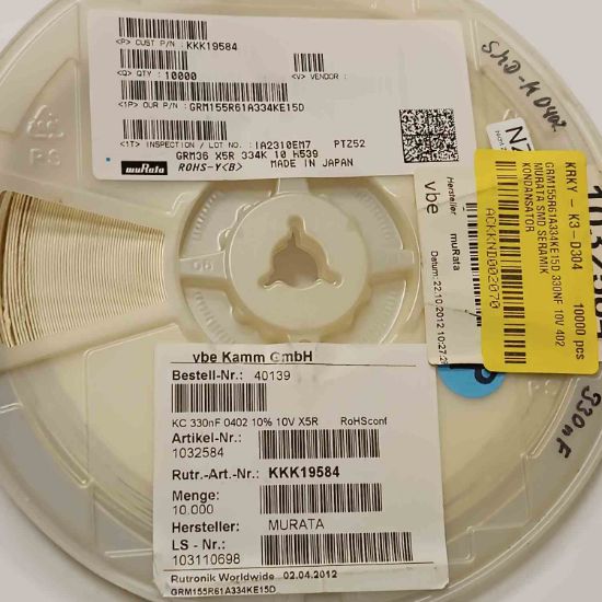 GRM155R61A334KE15D 330NF 10V 402 MURATA SMD SERAMİK KONDANSATÖR resmi