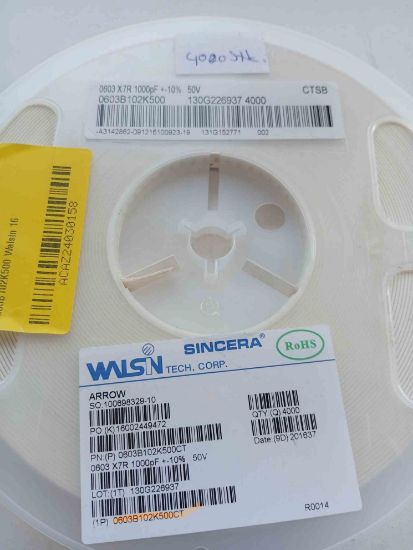 0603B102K500 1000 pF ±10% 50V Ceramic Capacitor 603 resmi