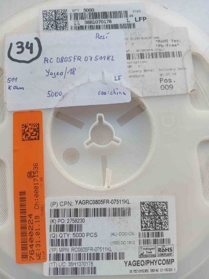 RC0805FR-07511KL 511K 805 YAGEO DİRENÇ resmi