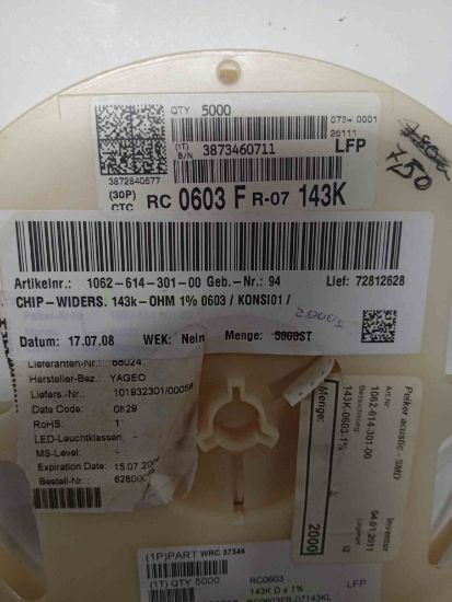 RC0603FR-07143K 143K 603 YAGEO SMD DİRENÇ resmi