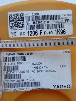 RC1206FR-10-1K96 1K96 1206 YAGEO SMD DİRENÇ resmi