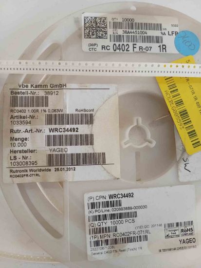 RC0402FR-071R 1R 402 YAGEO SMD DİRENÇ resmi