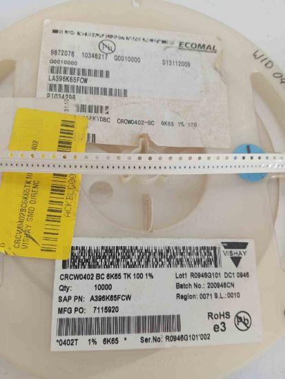 CRCW0402BC6K65TK100 6K65 402 VISHAY SMD DİRENÇ resmi