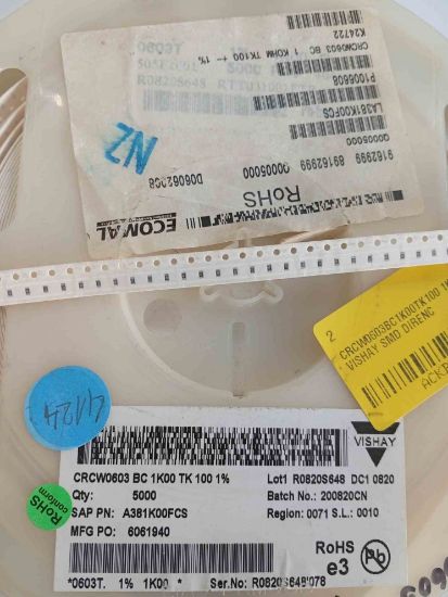 CRCW0603BC1K00TK100 1K 603 VISHAY SMD DİRENÇ resmi