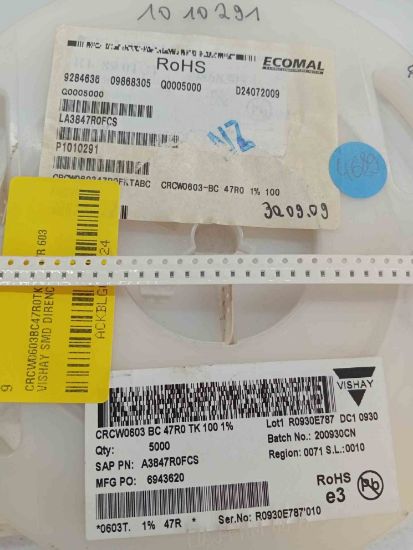 CRCW0603BC47R0TK100 47R 603 VISHAY SMD DİRENÇ resmi