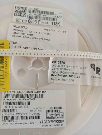 RC0603FR-07118K 118K 603 YAGEO SMD DİRENÇ resmi
