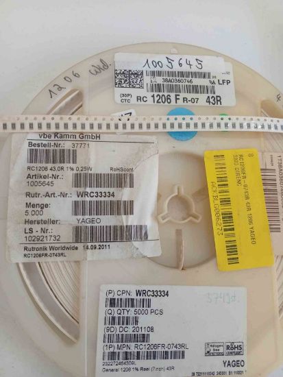 RC1206FR-0743R 43R 1206 YAGEO SMD DİRENÇ resmi